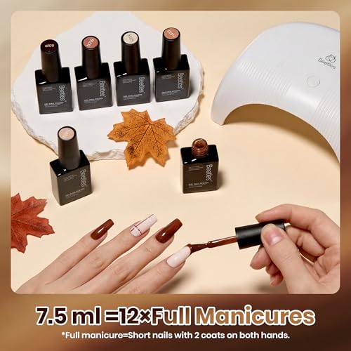 Image of Beetles Brown Gel Polish Set - Cocoa Cashmere, 6 Colors Chocolate Brown Gel Nail Polish Set, Soak Off UV LED Fall Nails Art, Long-Lasting Manicure Salon DIY Home Holiday Nails Art