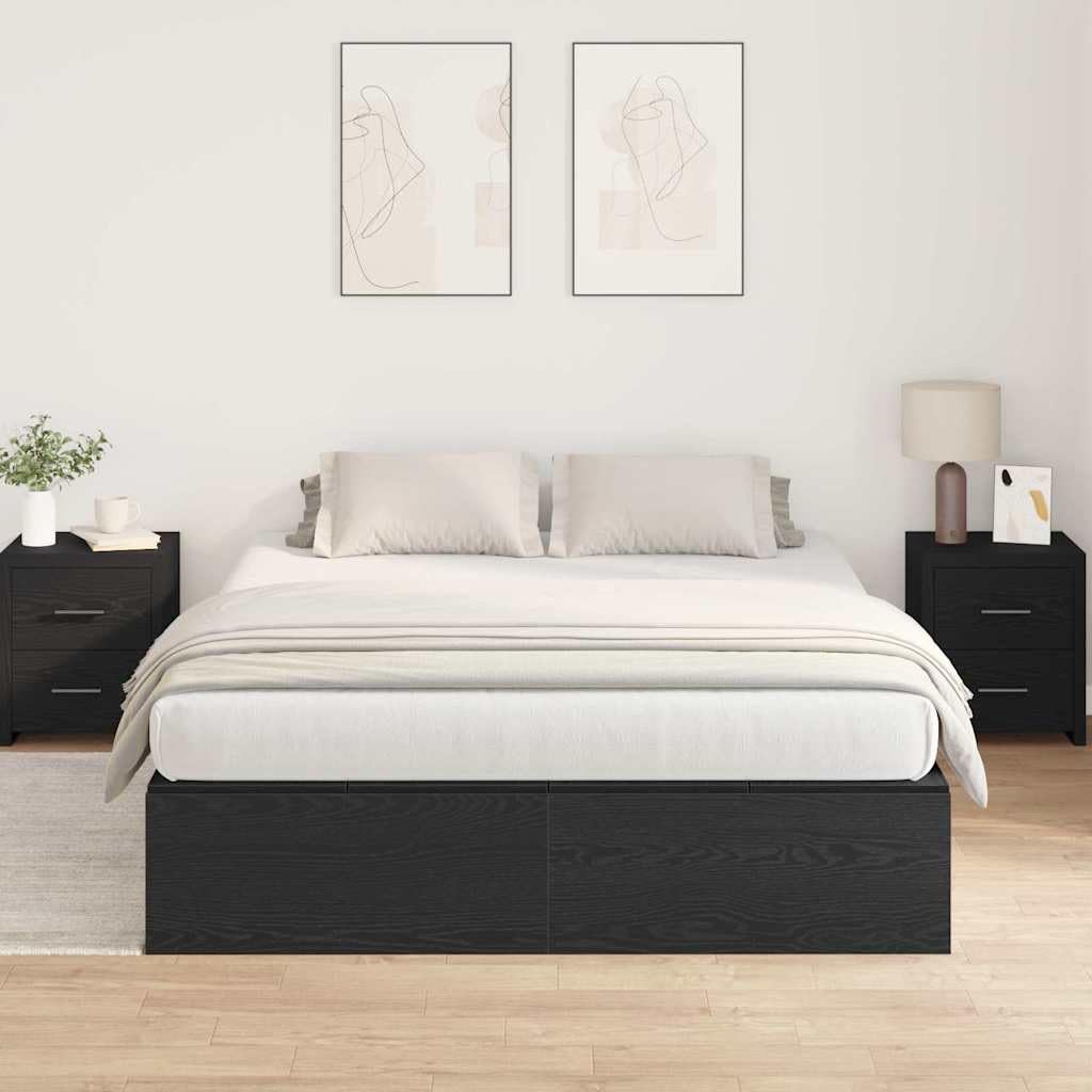 160x200 cm Solid Oak Storage Bed Frame with 8 Drawers, Black | Platform design requires no box spring, providing ample under-bed space for bedroom organization.