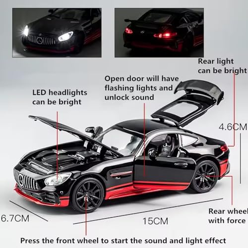 Image of 1:32 Scale Mercedes-Benz AMG GT R Diecast Car Toy - Pull-Back Alloy Sports Model with Light & Sound - Toy Car for Kids, Boys, Collectors & Enthusiasts (Multicolor)