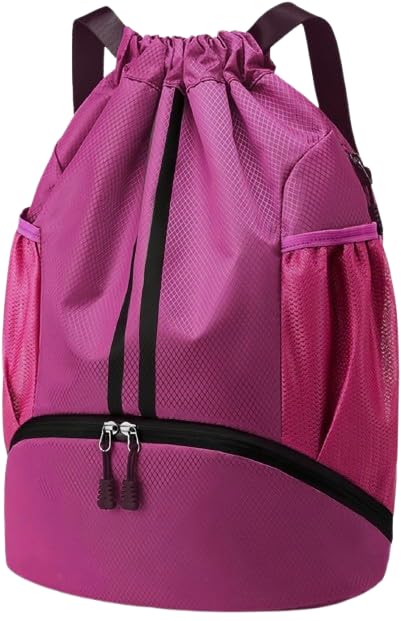 Image of Leosportz Sports Drawstring Bag Backpack for Men Women - Basketball Bag Gym Backpack Dedicated Shoe Compartment | Waterproof Large Space Gym Bag (Drawstring, Pink, 22 liter)