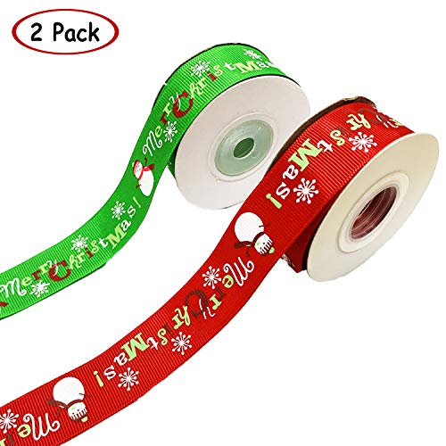 Yisscen Nastri Natalizi Rosso Verde, Pupazzo di Neve Fiocchi di Neve Buon Natale Nastro Deco Nastro per Artigianato Nastro Regalo di Natale per Fai da Te, Fiocchi per Capelli, Matrimonio, Artigianato