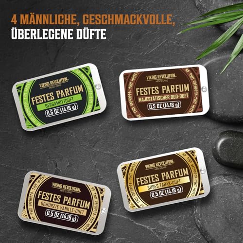 Viking Revolution - Kolonya - Festes Parfüm für Männer - Parfum Herren mit Gewürzvanille, Süßer Tabak, Majestätisches Oud, Bergamotte - Geschenke für Männer - 4er-Pack - 4 x 14 g