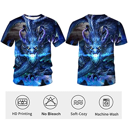 LAOLIUSN Men's Dragon T Shirt Summer Short Sleeve Tees Tops Animal Theme Shirt Anime Graphic Shirt3
