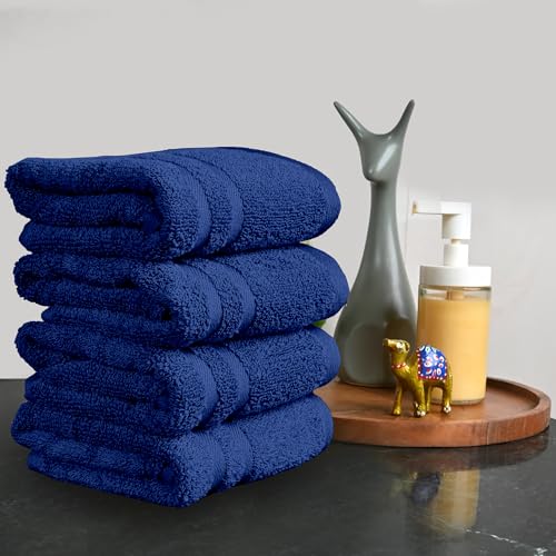 Image of Divine Casa Cotton 550 GSM Hand Towels Pack of 4 Blue, 60 x 40 cm Ultra Soft & Highly Absorbent Thick Bathroom Towels
