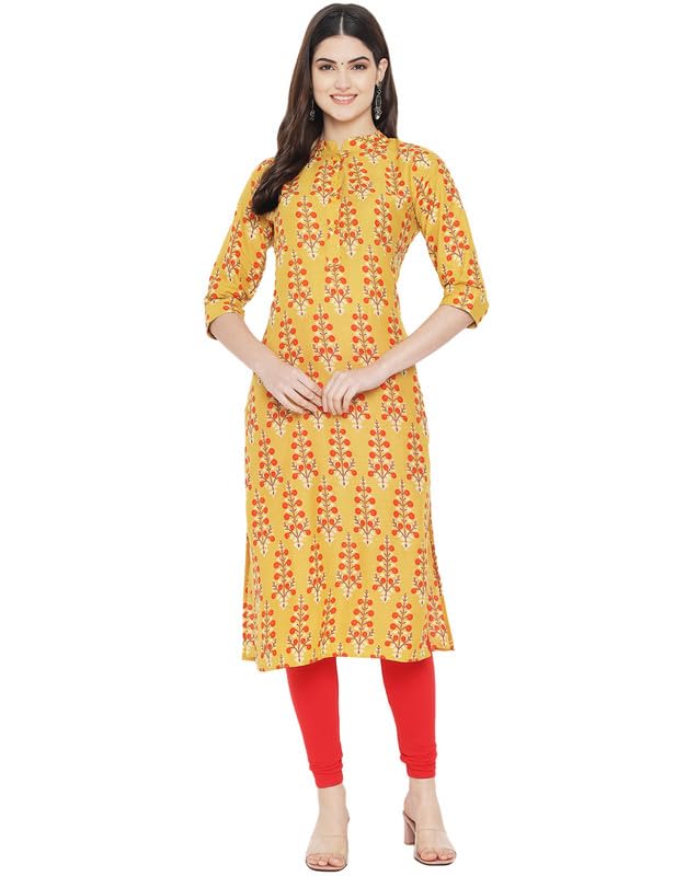 Image of Pinkmint Women Cotton Kurti ll Stright Printed Collared V Neck Kurta ll Stylish Regular Fit Kurti's (Pack of 01)