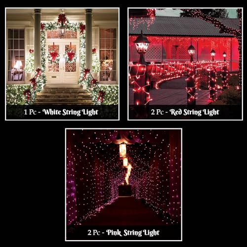 Image of Lexton Love Combo of 2Pcs Red, 2Pcs Pink & 1Pcs White 40 LED String Light | Decoration Lighting Bulbs Ladi for Diwali, Christmas, Eid, Birthday, Wedding | Suitable Indoor & Outdoor (Set of 5)