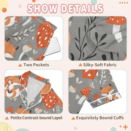 senya Fox Mushrooms O Satin Summer Pajama Sets Silk Short Sleeve Button Down Sleepwear3