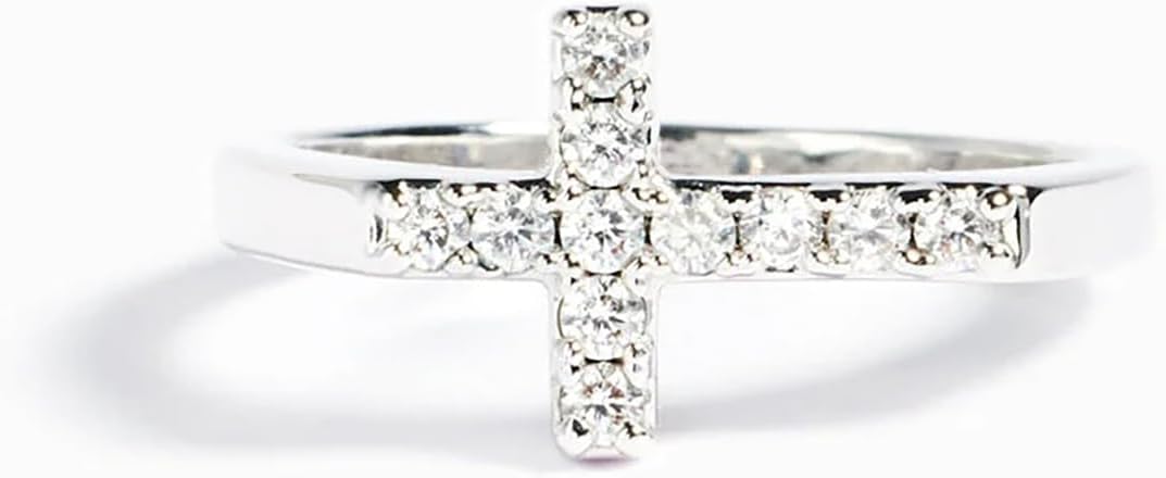 Cubic Zirconia Cross Rings for Women 925 Sterling Silver Purity Ring Faith Jesus Christian Ring Eternity Band Promise Ring for Her Religious Confirmation Baptism Christmas Gifts - Image 6