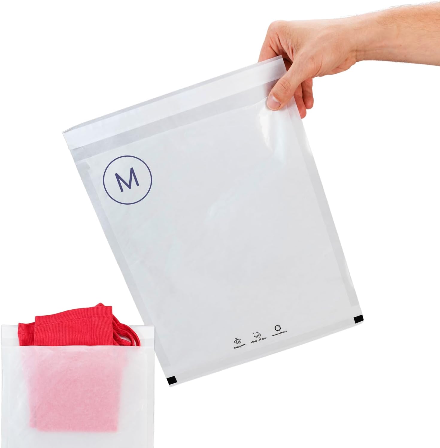 IDL Packaging Vela™ 9.75" x 11.75" Clear Paper Apparel Bag, (Pack of 25) - Medium Size FSC-Certified Paper Bags with Resealable Tape - For T-shirts, Sweatshirts, and Other Clothing