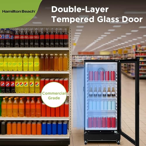 Image of Hamilton Beach, 6.0 Cu. Ft. Commercial Glass Door Display Merchandiser Refrigerator Cooler, ETL, Black