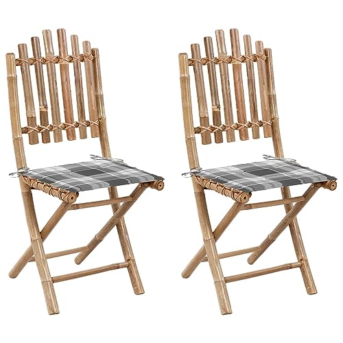 Frdhee Sillas apilables para exteriores, sillas de jardín plegables, 2 unidades, con cojín de bambú para césped, camping, jardín, piscina, playa, patio y salón