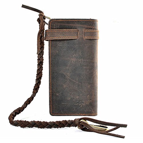 Mens Wallet with Chain Leather Long Bifold Trucker Wallet Vintage Biker Money Clip with Zipper2