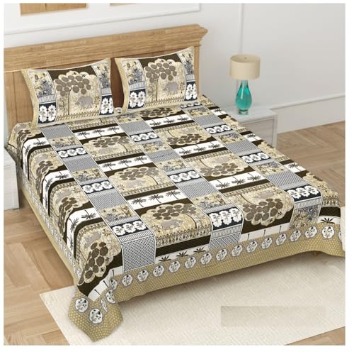 Image of Bedsheet Gulabi Nagri 100% Cotton Double Bed Size Bedsheet with Pillow for Room 93 by 108 Inches (Multicolor Large Bedsheet)
