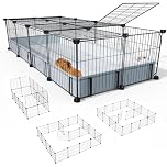 BUCATSTATE Guinea Pig Cages for 2, 20 Panels Guinea Pigs Playpen with Waterproof Mat, 140L x 60W x 30H Metal Rabbit Cage Indoor C&C Cage for Hedgehogs, Quail, Chickens