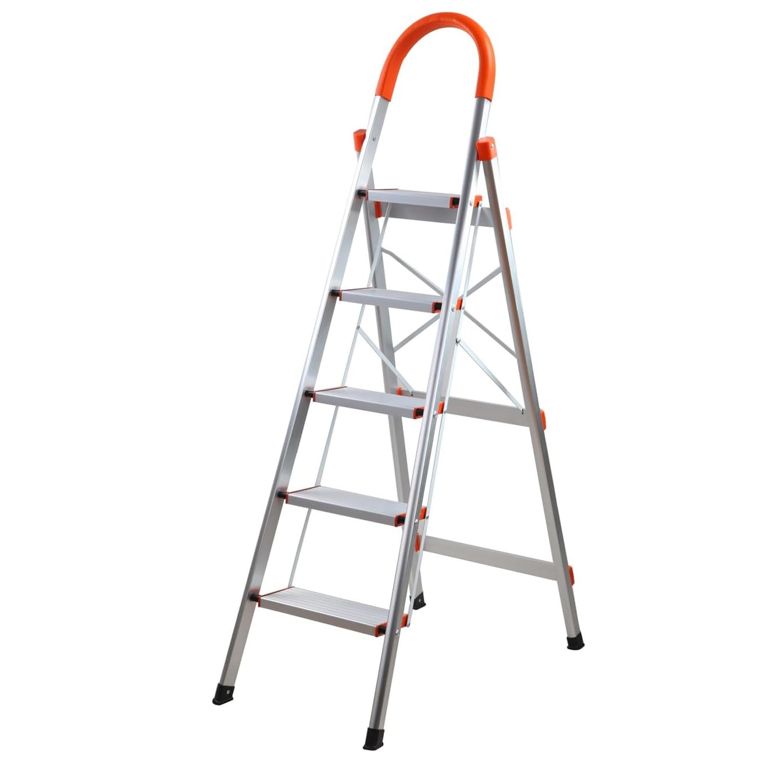 5 Step - Step Ladder Aluminum Lightweight Folding Anti-Slip Stepladders with Rubber Hand Grip 150kg Capacity for Home and DIY