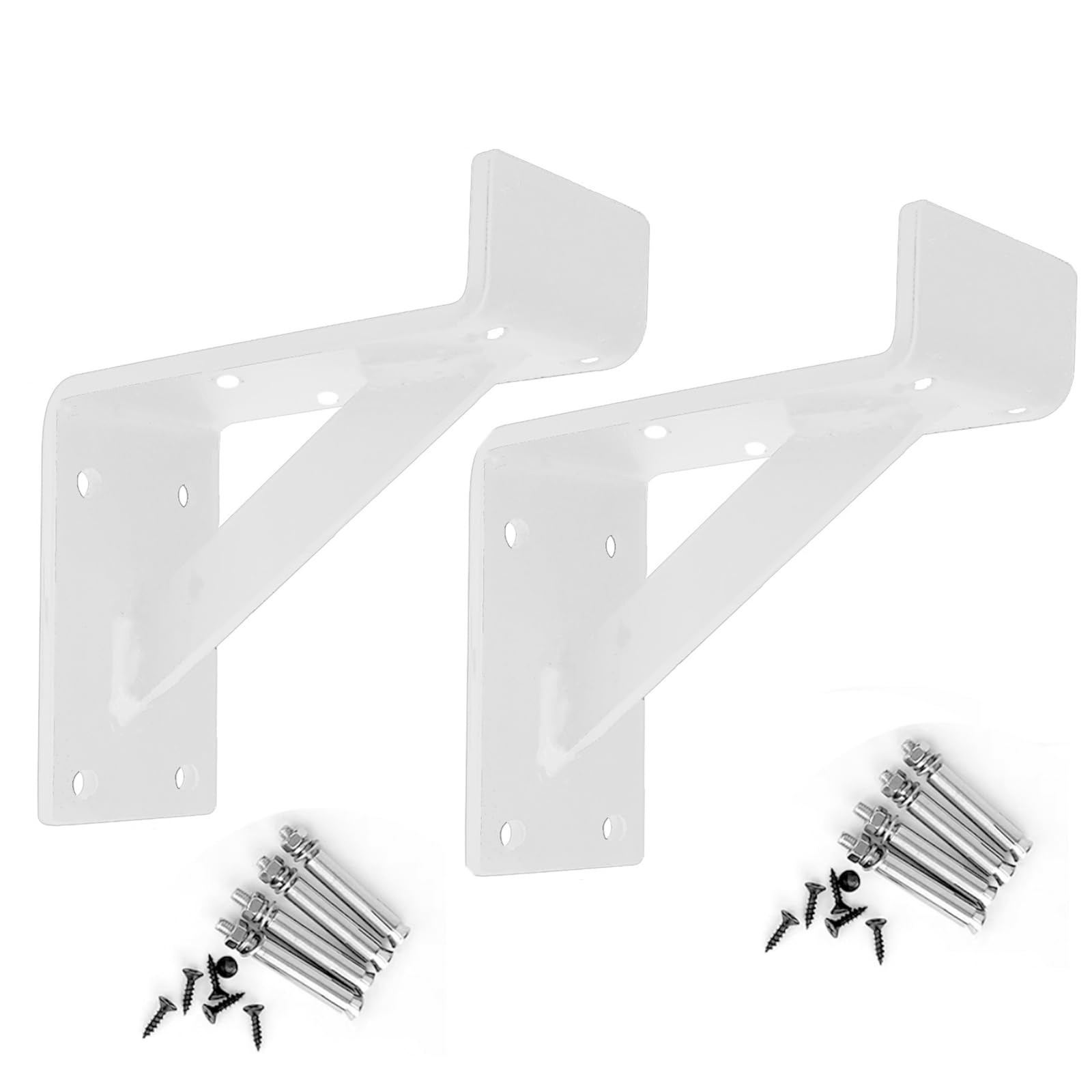 Confezione da 2 staffe per mensole Resistenti con Bordo in Ferro,staffe per mensole galleggianti a Parete,Supporti per mensole ad Angolo retto di 90 Gradi,con Viti,Bianche (32 cm x 22 c