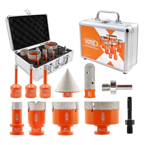 Image of BGTEC Tile Hole Saw Kit Diamond - 11PCS 5 /8-11 Thread Drill Bits 6 /6 /8 /19 /35 /50 /65mm+50mm Beveling Chamfer Bit+20mm Finger Bit+SDS /HEX Adapter for Pocelian Tile Ceramic Marble Granite Stoneware