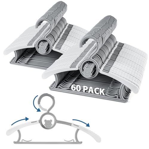 Image of Baby Hangers for Closet Adjustable, Extendable & Stackable Kids Hangers, 11~14inch Non-Slip Plastic Kid Hangeres, Toddler Hangeres for Infant Baby Toddler Children Nursery Teen, Gray, 60PACK