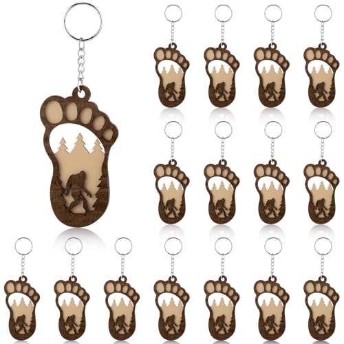 Cunno 16 Pcs Sasquatch Bigfoot Gifts Bulk, Wooden Lucky Bigfoot Keychain Back to School Gifts Mysterious Sasquatch Oregon Colorado Souvenirs for Camping Hunting Birthday Party