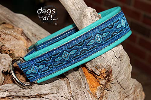 Hundehalsband Leder Türkis Blau Silber Zugstopp Martingale Halsband Handmade