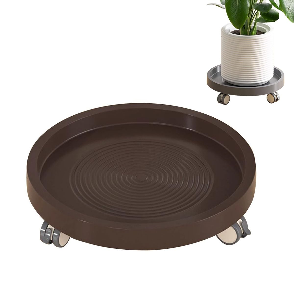 Wytrzymały okrągły stojak na rośliny z kółkami, pojemnik na rośliny 36,8 cm, do dużych doniczek ogrodowych, mobilna podstawa do doniczek, wałek do sadzenia (brązowy)