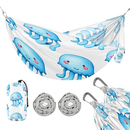 ATTX Blue Cartoon Jellyfish Camping Hammock - Lightweight & Portable Hammocks, Heavy Duty 330lbs Capacity for Indoor, Hiking, Backpacking, Travel, Backyard, Beach#181