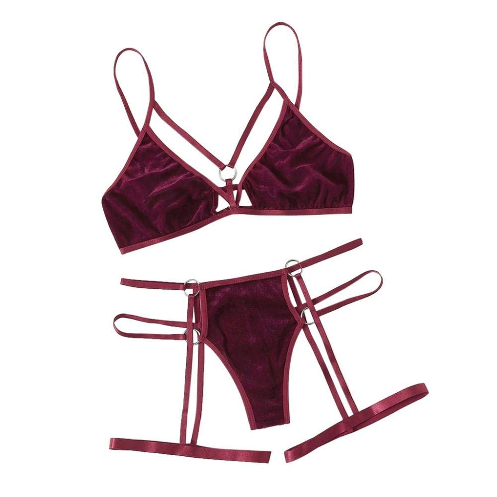 Robe en dentelle G-string et nuisette rouge pour femme - 6