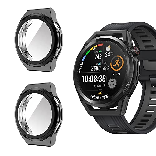 Cover 2 Pezzi Compatibile con Huawei Watch GT Runner con Pellicola Protettiva Protezione Ultra Sottile Custodia Morbida Custodiain con GT Runner-Nero+Nero tpu