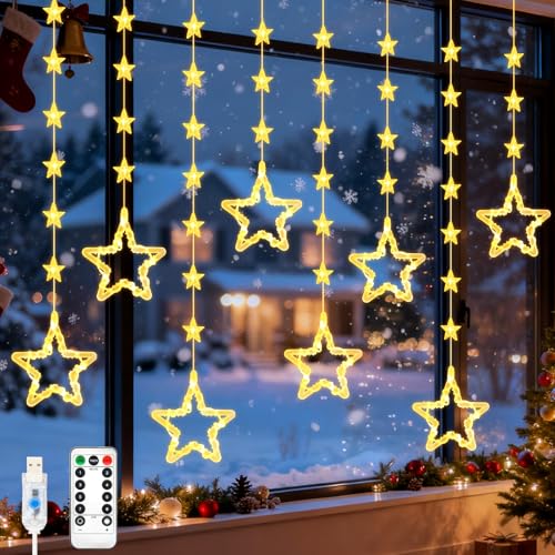 Gcstnn Lichterkette Sterne Fenster Weihnachtsdeko, 2M 8+40 Sterne...