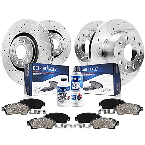 Image of Detroit Axle - Brake Kit for 2017-2019 VW Golf Alltrack, 2015-2018 GTI, Front and Rear Drilled & Slotted Disc Brake Rotors Ceramic Brake Pads Replacement : 12.28'' inch Front, 10.70 inch Rear Rotor