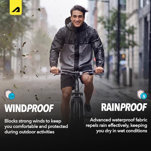 Image of Boldfit Unisex Waterproof Rain Jacket Rainwear Top for Men & Women with Hood Lightweight Monsoon Rain Jacket for Travel, Trekking, Bike Riding & Outdoor Use- Black Grey, M-L
