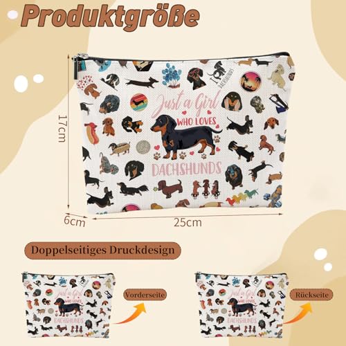 Kosmetiktasche für Mädchen Dackel Schminktasche Makeup Tasche mit Reißverschluss für Freundin Dackel Geschenke Für Tierliebhaber Tragbar Kulturtasche Damen für Reise Alltagsleben
