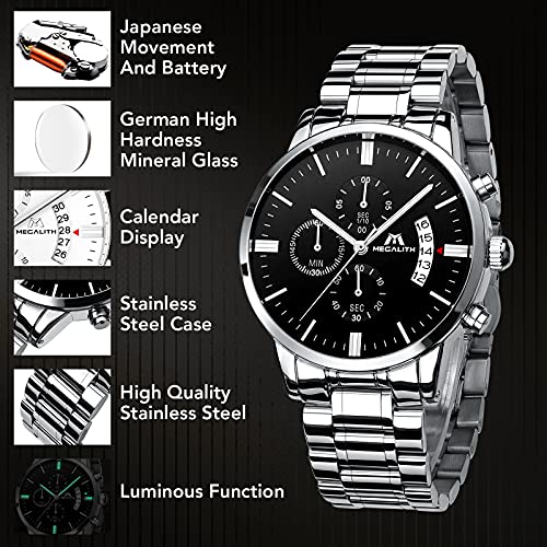 Image of MEGALITH Watch for Man Analog Classic Stainless Steel Waterproof Chronograph Fashion Casual Date Men's Wrist Watches