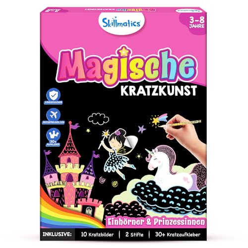 Skillmatics Kratzkunstbuch für Kinder - Einhörner &; Prinzessinnen Bastelsets und Zubehör 30+ Kratzaufkleber Reisespielzeug Bastelset Geschenke für Mädchen & Jungen im Alter von 3 4 5 6 7 8