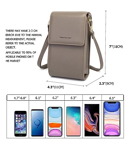 Image of myfriday Small Cell Phone Crossbody Bag, Multi-pocket & 6 Card Slots | 6 card slots, multi-pocket zipper layout and soft synthetic leather keep phone, lipstick, coins and keys ready outdoors