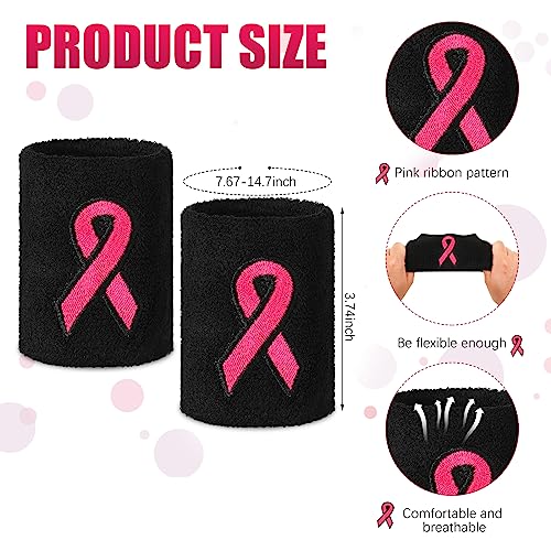 Hercicy 16 Pcs Breast Cancer Awareness Socks and Wristbands Set 4 Pairs Breast Cancer Football Socks Pink Ribbon Socks 4 Pairs Wrist Sweatbands for Women Youth Athletic Support Accessories3