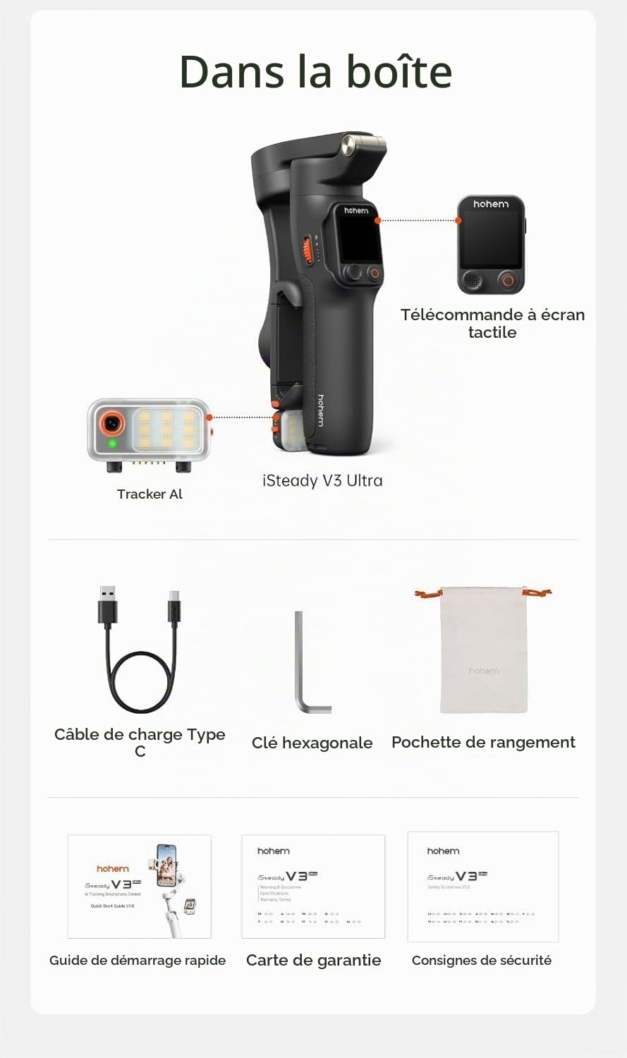 Hohem iSteady V3 Ultra Stabilisateur Smartphone Gimbal, Contrôle par Gestes