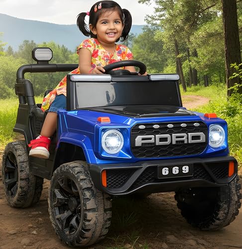 Image of Toyify Battery Operated Jeep for Kids 1 to 6 Years | Ride on Electric Car to Drive| Electric Jeep with Lights, Bluetooth, Music Player | Battery Car | Baby Big Car for Boys Girls (Royal Blue)