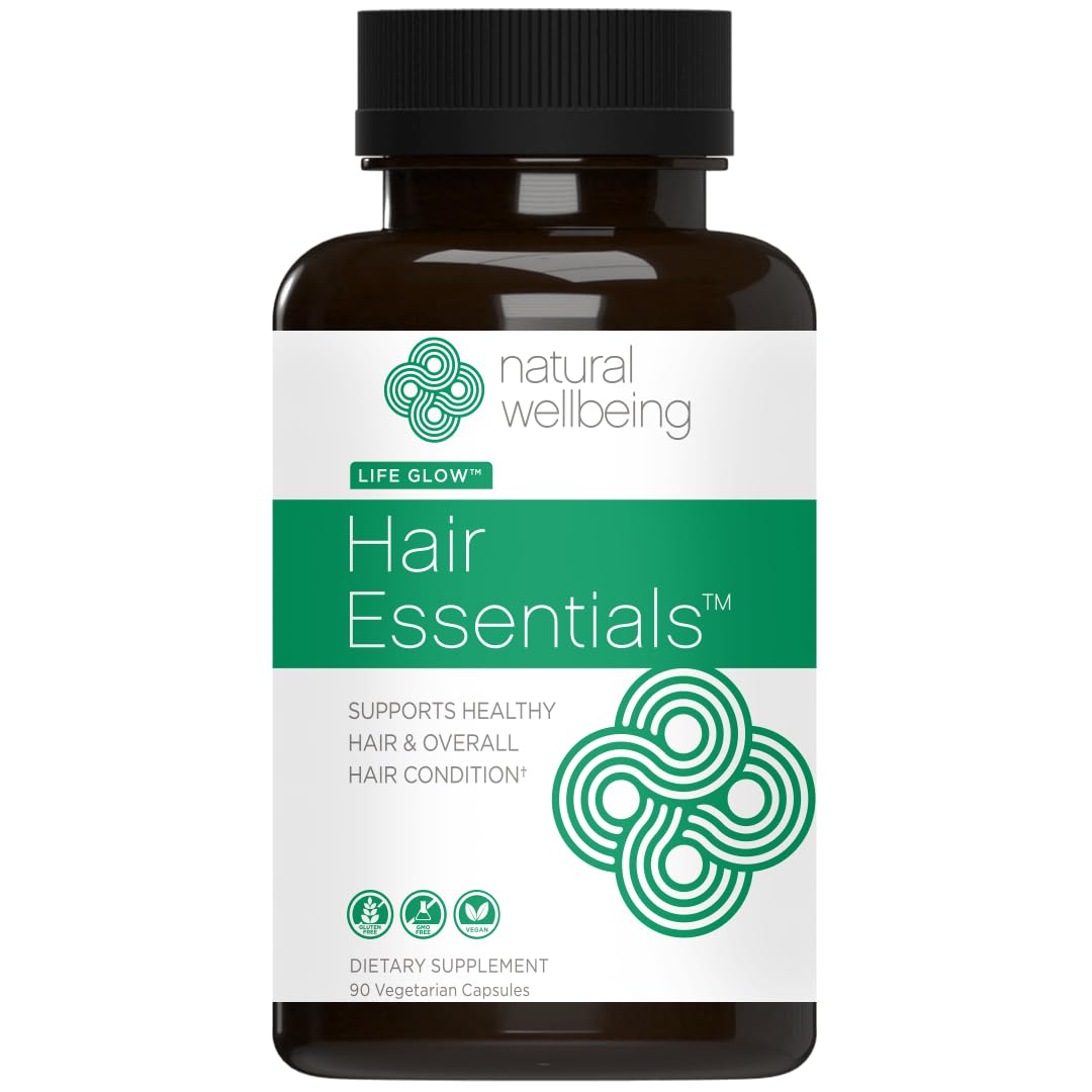 Natural Wellbeing Hair Essentials — suplemento para cabelos com saw palmetto e biotina — cápsulas veganas, 90 cápsulas