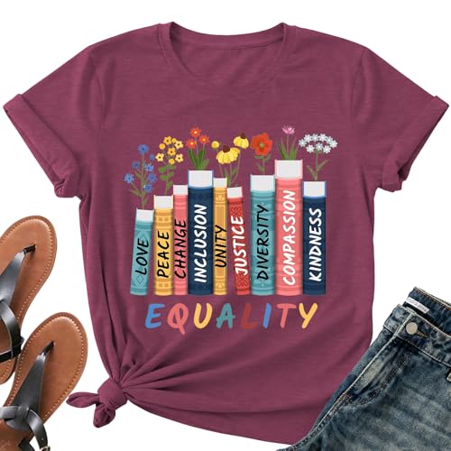 Image of Read Book Shirt for Women-Reading Teacher Tee Tops Pink Flower and Butterfly Short Sleeve Cute Book Shirt