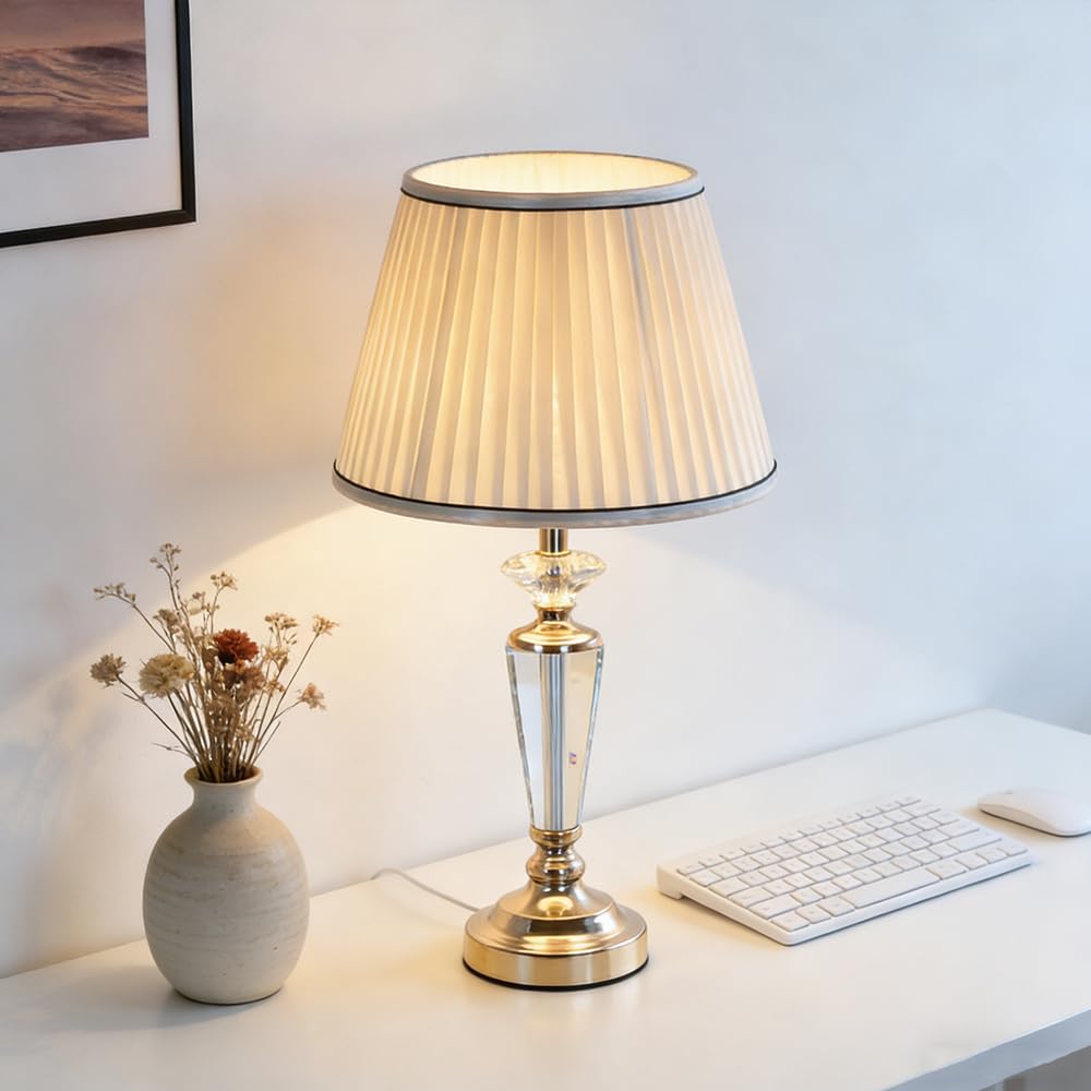 Lampara de noche, lampara de mesita de noche, E27 lampara para mesa con cristales y pantalla dorado, Lámpara De Escritorio redondo pantalla creativo dormitorio Sala De Estar Hotel estudio oficina