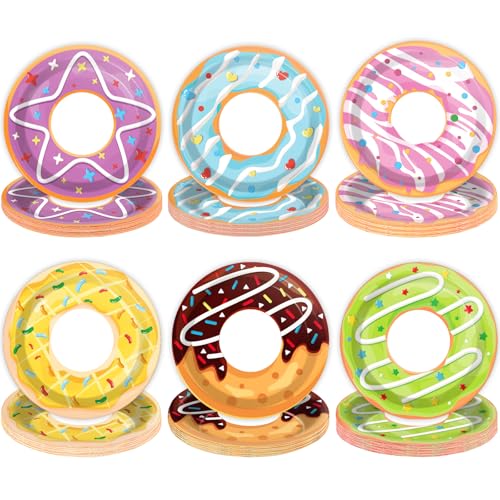 60Pcs Donut Paper Plates for Summer Two Sweet Party Decoration 7in Grow Up Dessert Cake Plates Disposable Tableware Dinnerware Set for Baby Shower Girls Birthday Donut Themed Party Supplies