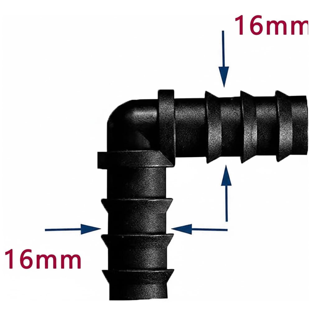 Suinga Codo Riego por Goteo 16 mm | Pack 2000 Conector en L para Tuberia de Polietileno | Enlace Acodado de Goteo Rapido para Manguera y Huerto | Accesorio Profesional Color Negro