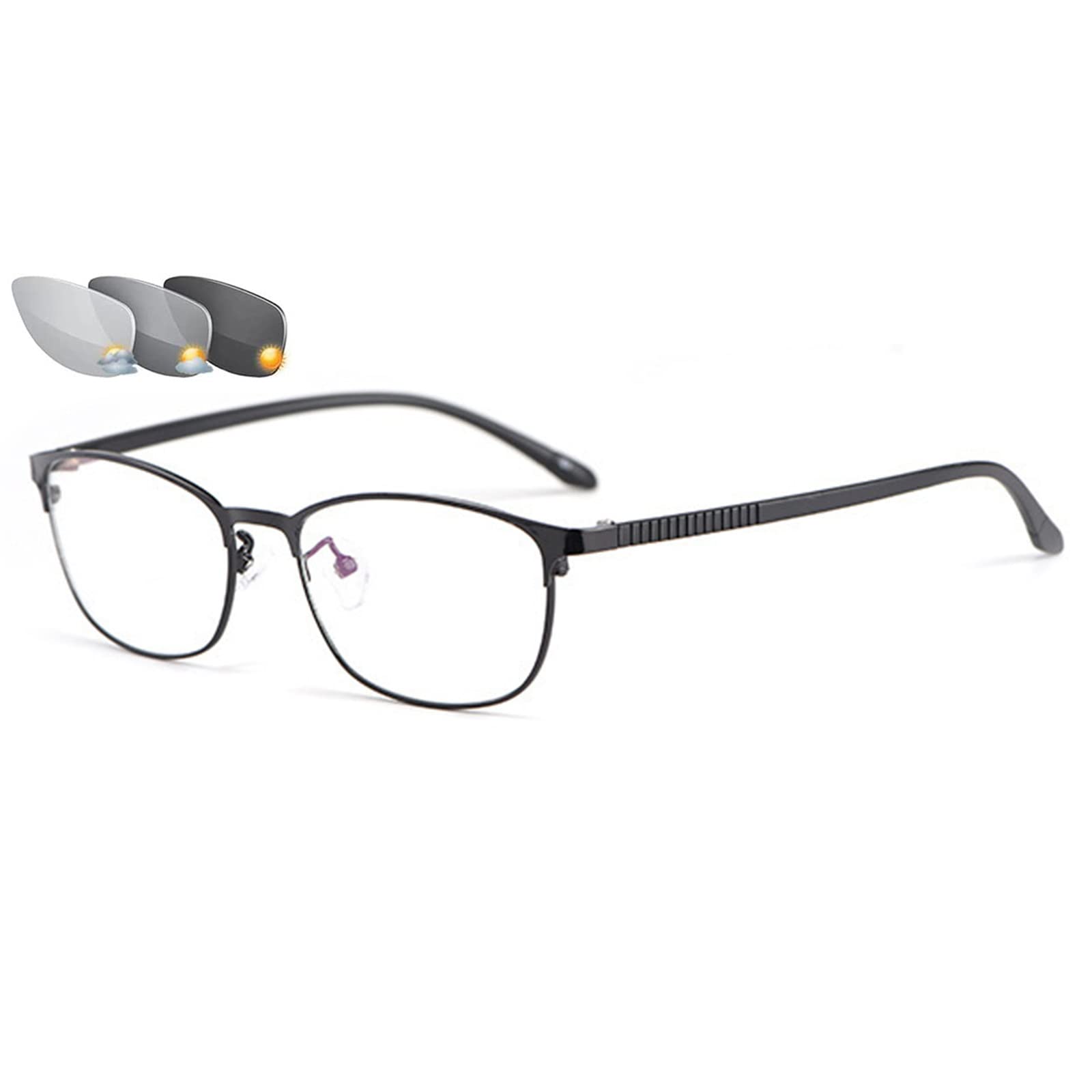 Mujeres Gafas de Lectura Fotocromáticas Marco Completo de Metal Interior Exterior Doble Propósito Lector de Ancianos HD Gafas de Protección UV,Red-+1.50
