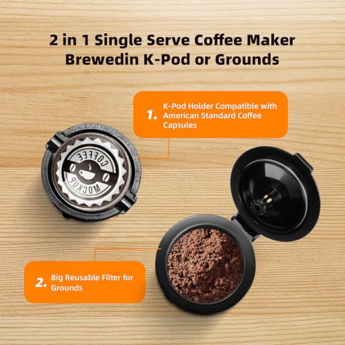 Image of Horavie Mini Single Serve Coffee Maker for K-Cup Pod and Grounds, Fast Brew One Cup Coffee Machine with Descaling Reminder and Water Window, 6 to 12 oz. Brew Sizes, Pink