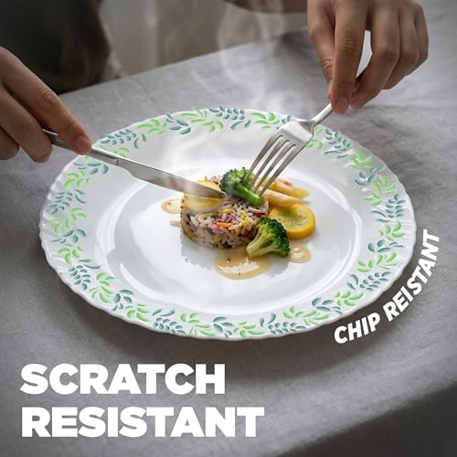 Image of Treo by Milton Opalware Aurelia Verdinia Dinner Set of 35 | Serving for 6 | Microwave & Dishwasher Safe | Bone-Ash Free | Tempered Toughness | Plates, Bowls, Spoons | Crockery Set for Dining & Gifting