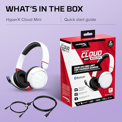 HyperX Cloud Mini – Wireless Headset,Compatible with PC,Chromebook,Nintendo Switch,PlayStation Controllers,Xbox Controllers,Phones, Laptops,Tablets,Volume Below 85dB,Immersive Sound,White - Image 10