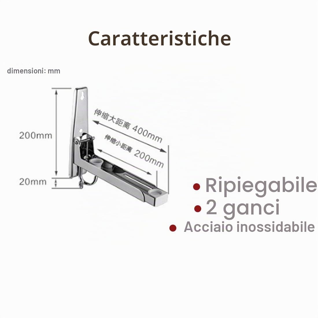 LOKEKE Supporto da parete pieghevole per forno a microonde, in acciaio inox, con ganci di traino