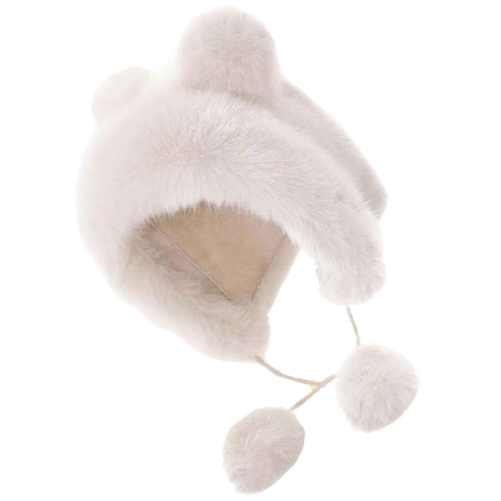 GRABAGECAN Furry Cartoon Headwear with Pompoms for Outdoor Sports Furry Hat with Ear Oversized Headgear Hat for Winter