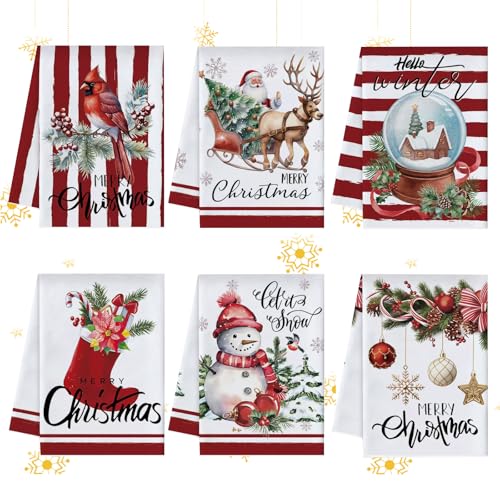 Shinybox 6 Unidades Toallas de Cocina Navidad, 40 x 60cm Paños de Cocina Mesa Navidad, Adornos Decoración Hogar, Multiusos Trapos Cocina, Decoracion y Regalos Navideños